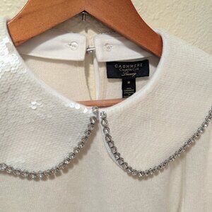 Charter Club 100% Cashmere Cream Sweater Detachable Sequin Collar M